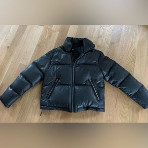 June black quilted leather, down filled, puffer jacket Size XS
